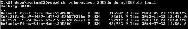 repadmin replication output from the first domain controller