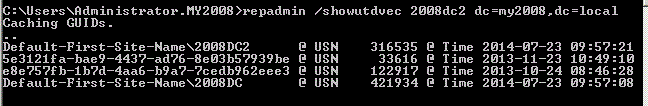 repadmin replication output from the second domain controller