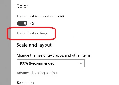 Night light settings with color temperature slider and schedule