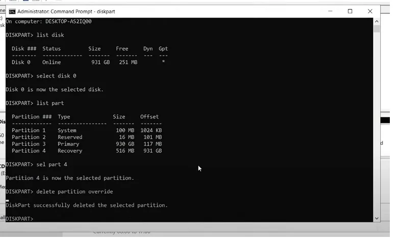 DiskPart delete partition override