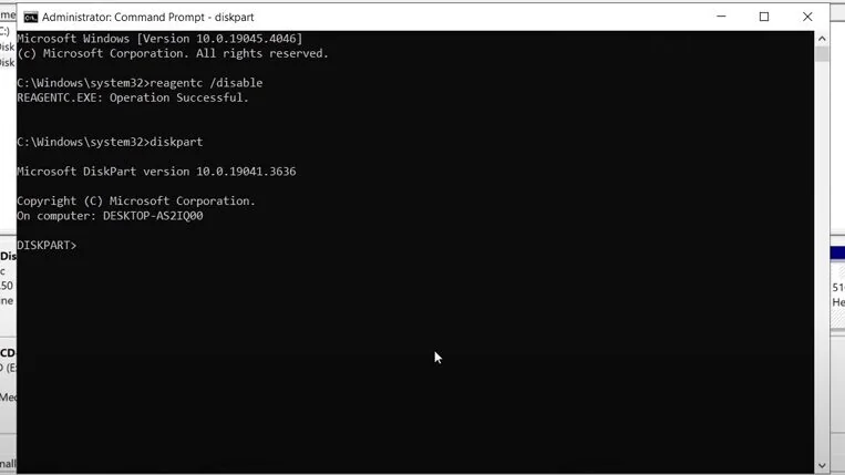 Command Prompt starting diskpart