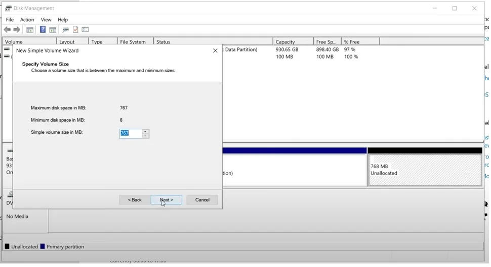 New Simple Volume Wizard using the full available size