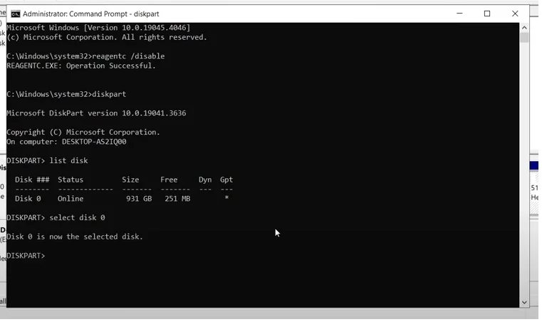 DiskPart select disk 0
