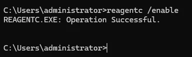 Command Prompt running reagentc /enable