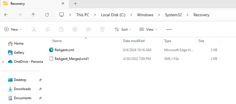 reagentc /info showing Windows RE enabled at the new location