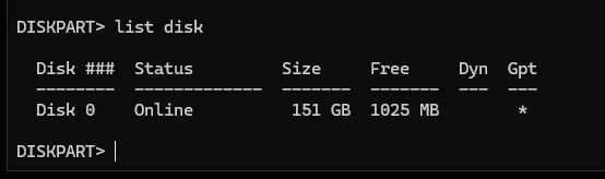Move Windows Recovery Partition Correctly list disk